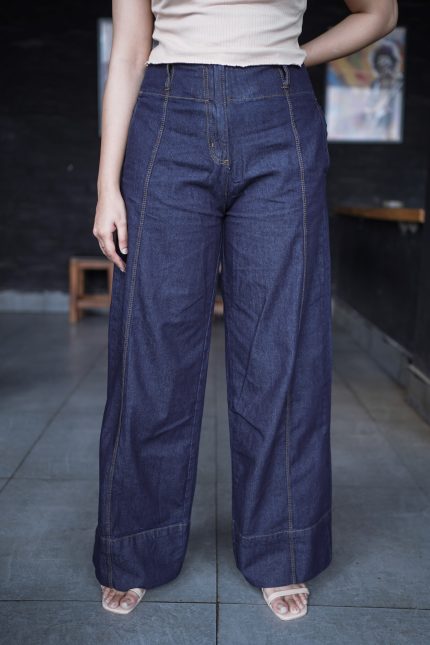 High-Rise Barrel Denim (Dark Slate Blue)